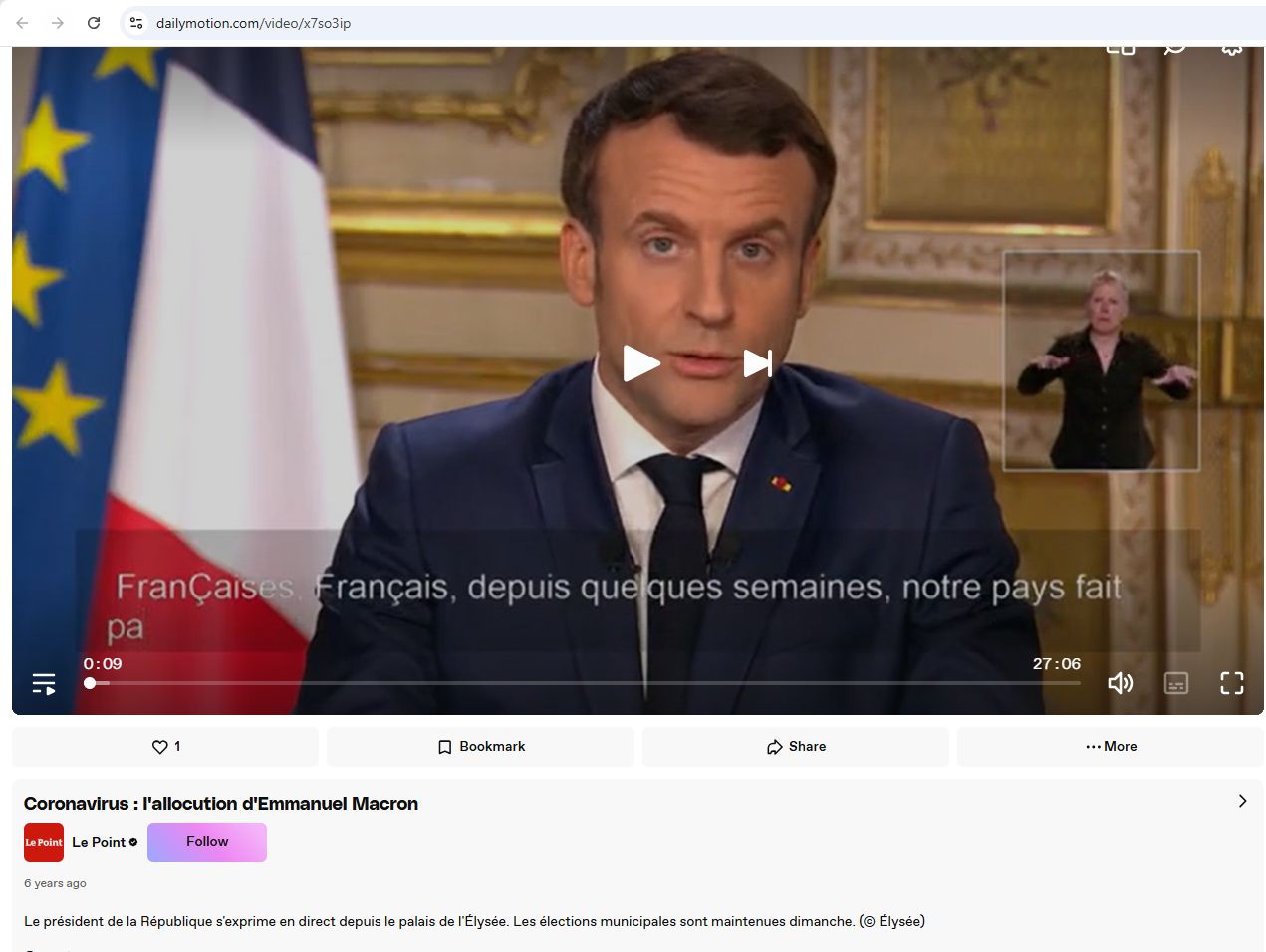 لقطة من الفيديو المنشور في حساب مجلة لوبوان الفرنسية في موقع Daiy Motion في 12 آذار 2020