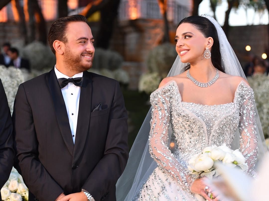 ملكة جمال لبنان 2017 بيرلا حلو في حفل زفافها من مارسيل طالب (إنستغرام).
