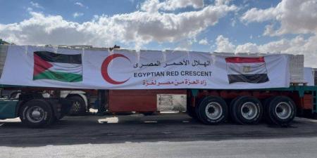 الهلال الأحمر المصري يرسل القافلة رقم 71 من «زاد العزة» إلى غزة بـ8 آلاف طن مساعدات - المصدر 24
