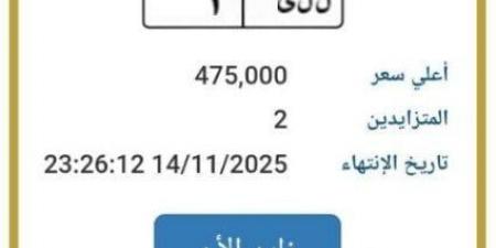 اقتربت من 500 ألف جنيه.. طرح التزايد على لوحة سيارة مميزة - المصدر 24