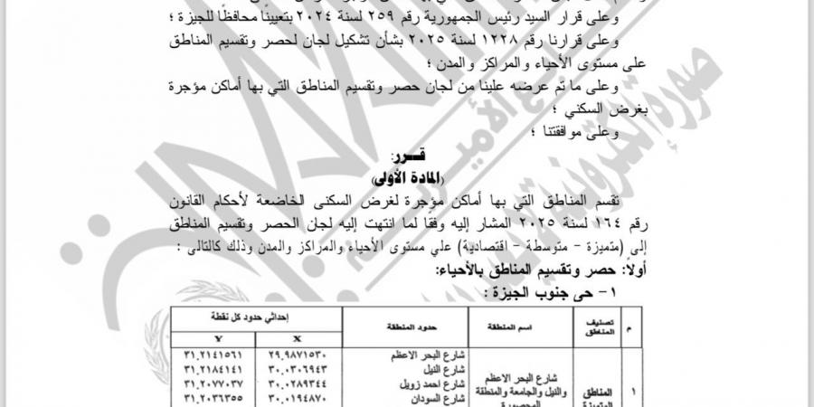 الخريطة الكاملة لمناطق الإيجار السكنى المتميزة والمتوسطة والاقتصادية فى الجيزة - المصدر 24