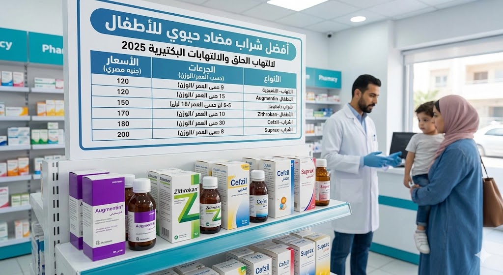 أفضل شراب مضاد حيوي للأطفال لالتهاب الحلق والالتهابات البكتيرية 2025.. الأنواع والجرعات والأسعار