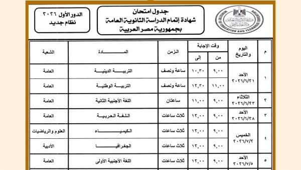 جدول امتحانات الثانوية العامة 2026 النظام الجديد كامل بالمواعيد الرسمية وتحليل تربوي يكشف أهم المميزات التي تريح الطلاب وتقلل الضغط النفسي قبل الامتحانات