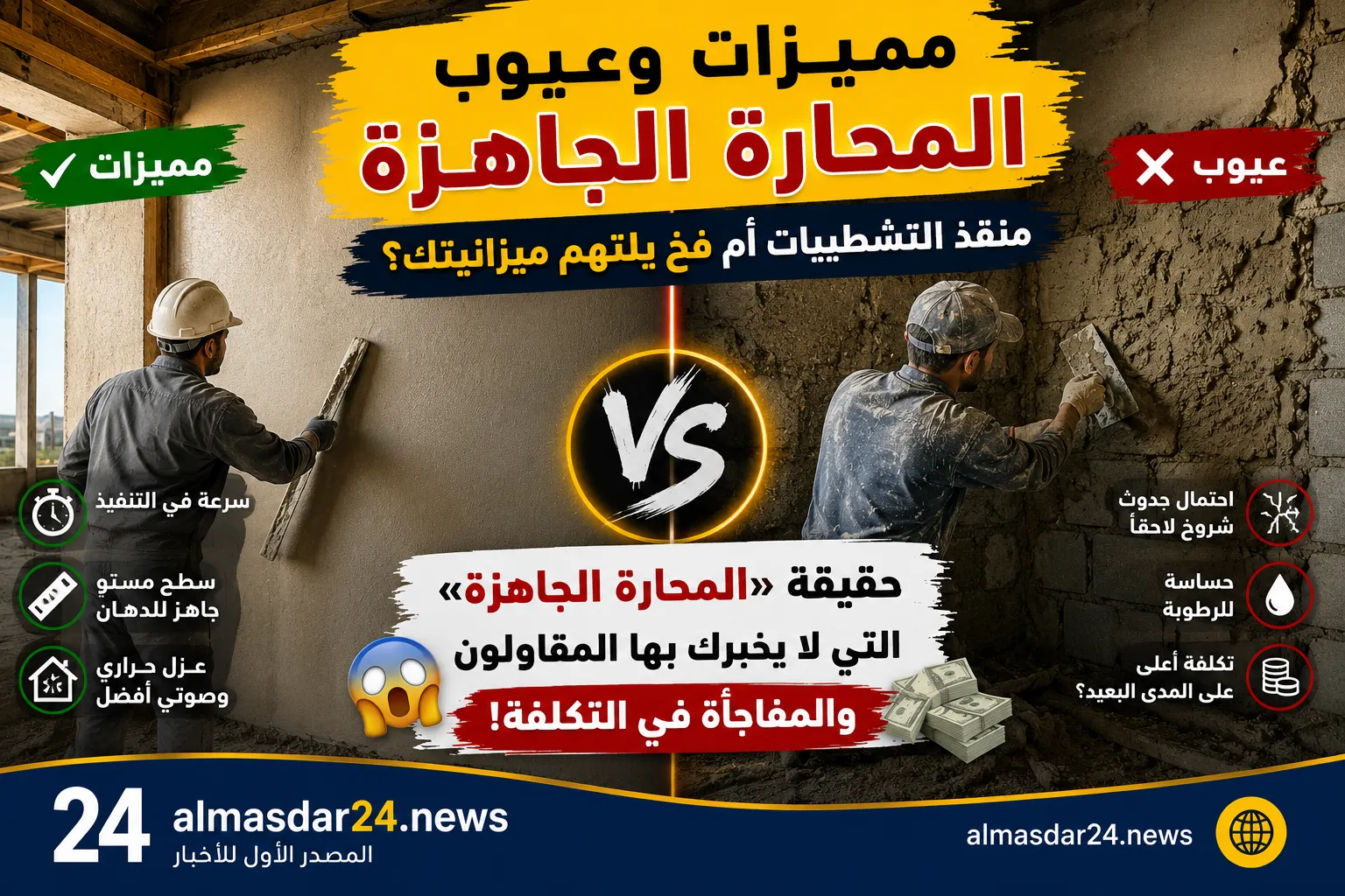 مميزات وعيوب المحارة الجاهزة.. منقذ التشطيبات أم فخ يلتهم ميزانيتك؟.. حقيقة «المحارة الجاهزة» التي لا يخبرك بها المقاولون والمفاجأة في التكلفة!