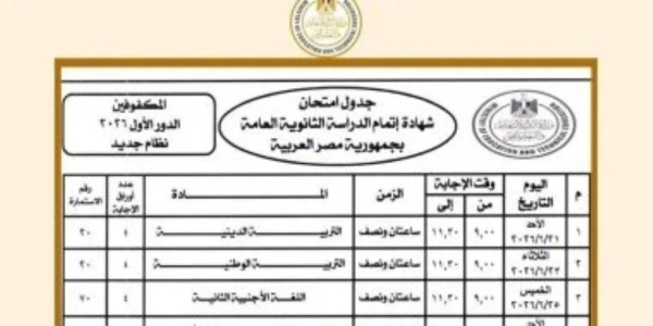 جدول امتحانات الثانوية العامة 2026 في مصر كاملًا.. المواعيد الرسمية للنظام الجديد والقديم وموعد بدء وانتهاء الامتحانات لجميع الشعب