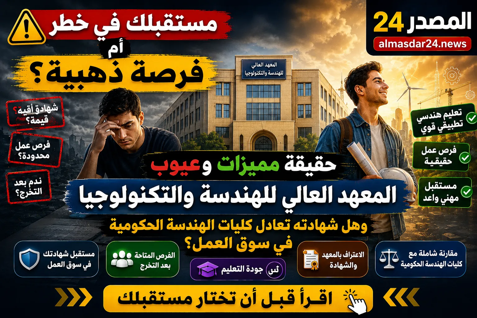 مستقبلك في خطر أم فرصة ذهبية.. حقيقة مميزات وعيوب المعهد العالي للهندسة والتكنولوجيا وهل شهادته تعادل كليات الهندسة الحكومية في سوق العمل