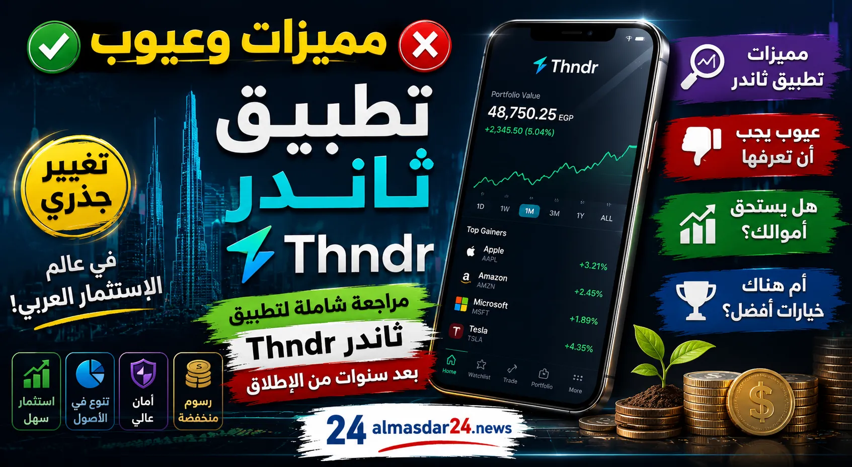 مميزات وعيوب تطبيق ثاندر تغيير جذري في عالم الاستثمار العربي.. مراجعة شاملة لتطبيق ثاندر Thndr بعد سنوات من الإطلاق هل يستحق أموالك أم هناك خيارات أفضل؟