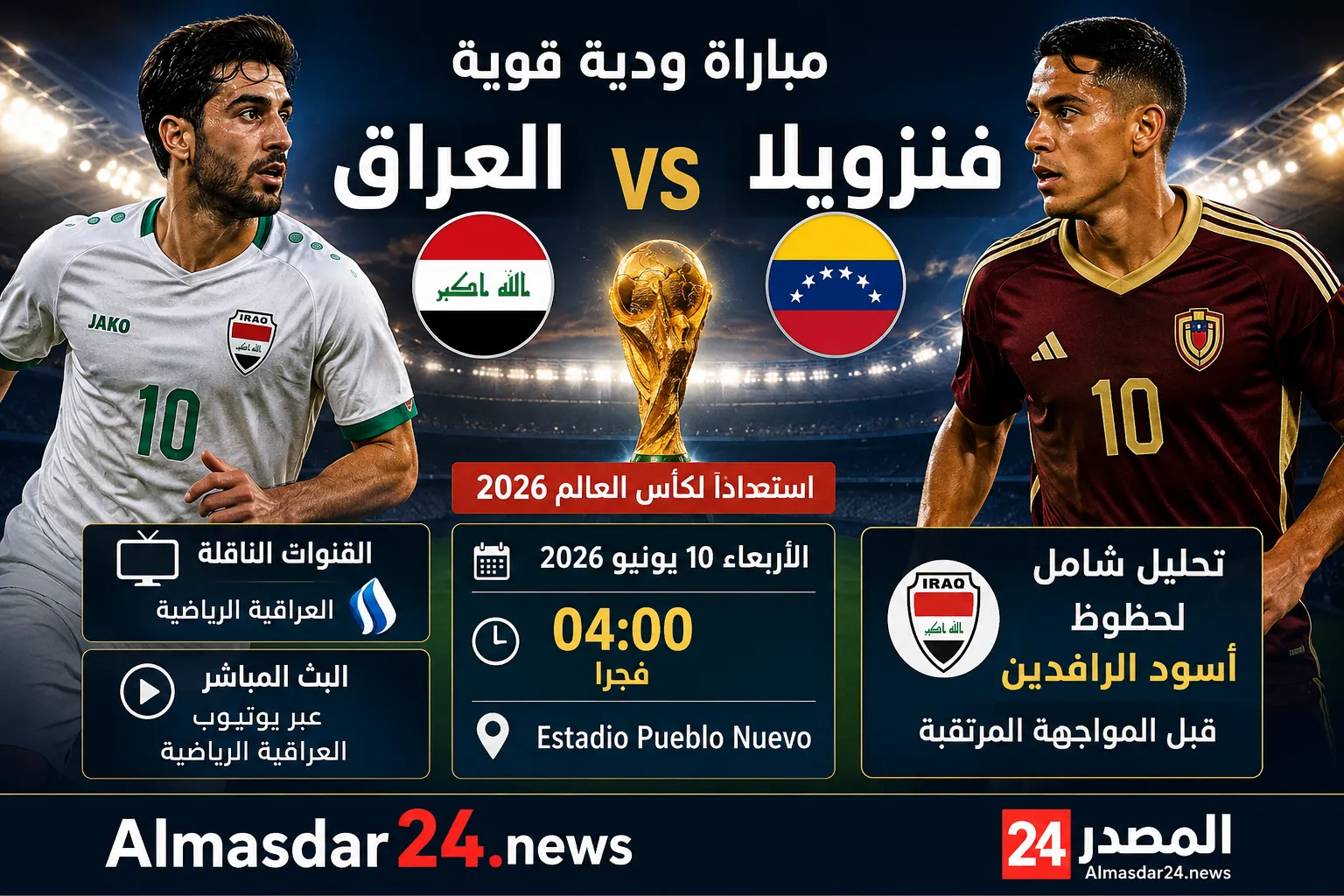 موعد مباراة العراق وفنزويلا الودية استعدادًا لكأس العالم 2026 والقنوات الناقلة وكيفية مشاهدة البث المباشر وتحليل شامل لحظوظ أسود الرافدين قبل المواجهة المرتقبة