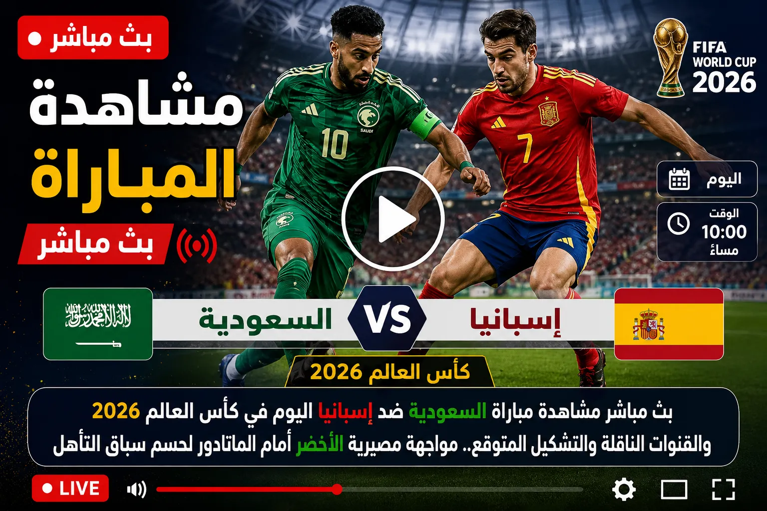 بث مباشر إسبانيا تكتسح السعودية برباعية نظيفة في كأس العالم 2026.. هدف عكسي من تمبكتي يزيد معاناة الأخضر والماتادور يقترب من دور الـ32