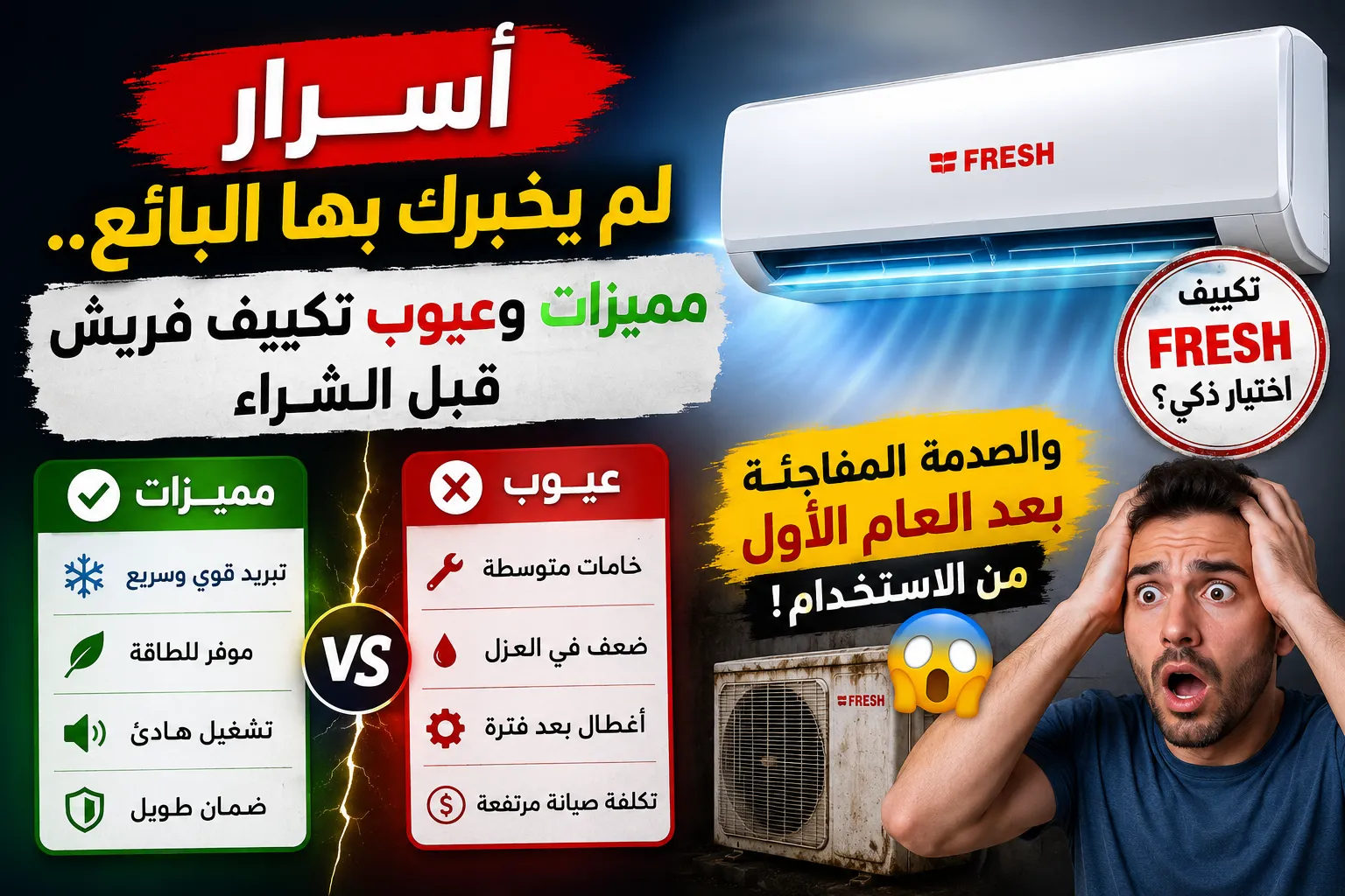 أسرار لم يخبرك بها البائع.. مميزات وعيوب تكييف فريش قبل الشراء والصدمة المفاجئة بعد العام الأول من الاستخدام