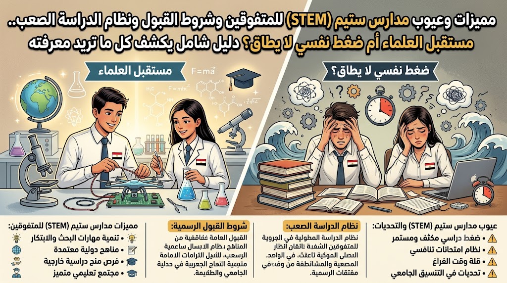 مميزات وعيوب مدارس ستيم (STEM) للمتفوقين وشروط القبول ونظام الدراسة الصعب.. مستقبل العلماء أم ضغط نفسي لا يطاق؟ دليل شامل يكشف كل ما تريد معرفته