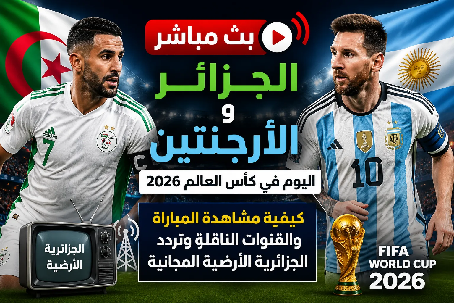 بث مباشر الجزائر والأرجنتين اليوم في كأس العالم 2026.. كيفية مشاهدة المباراة والقنوات الناقلة وتردد الجزائرية الأرضية المجانية