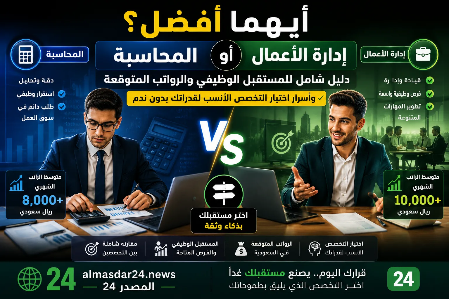 أيهما أفضل تخصص المحاسبة أو إدارة الأعمال.. دليل شامل للمستقبل الوظيفي والرواتب المتوقعة وأسرار اختيار التخصص الأنسب لقدراتك بدون ندم