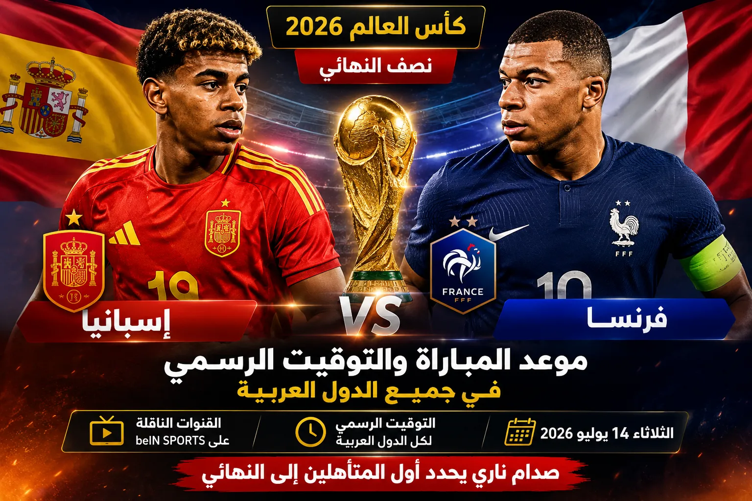 موعد مباراة إسبانيا ضد فرنسا في نصف نهائي كأس العالم 2026.. القنوات الناقلة والتوقيت الرسمي في جميع الدول العربية وصدام ناري يحدد أول المتأهلين إلى النهائي