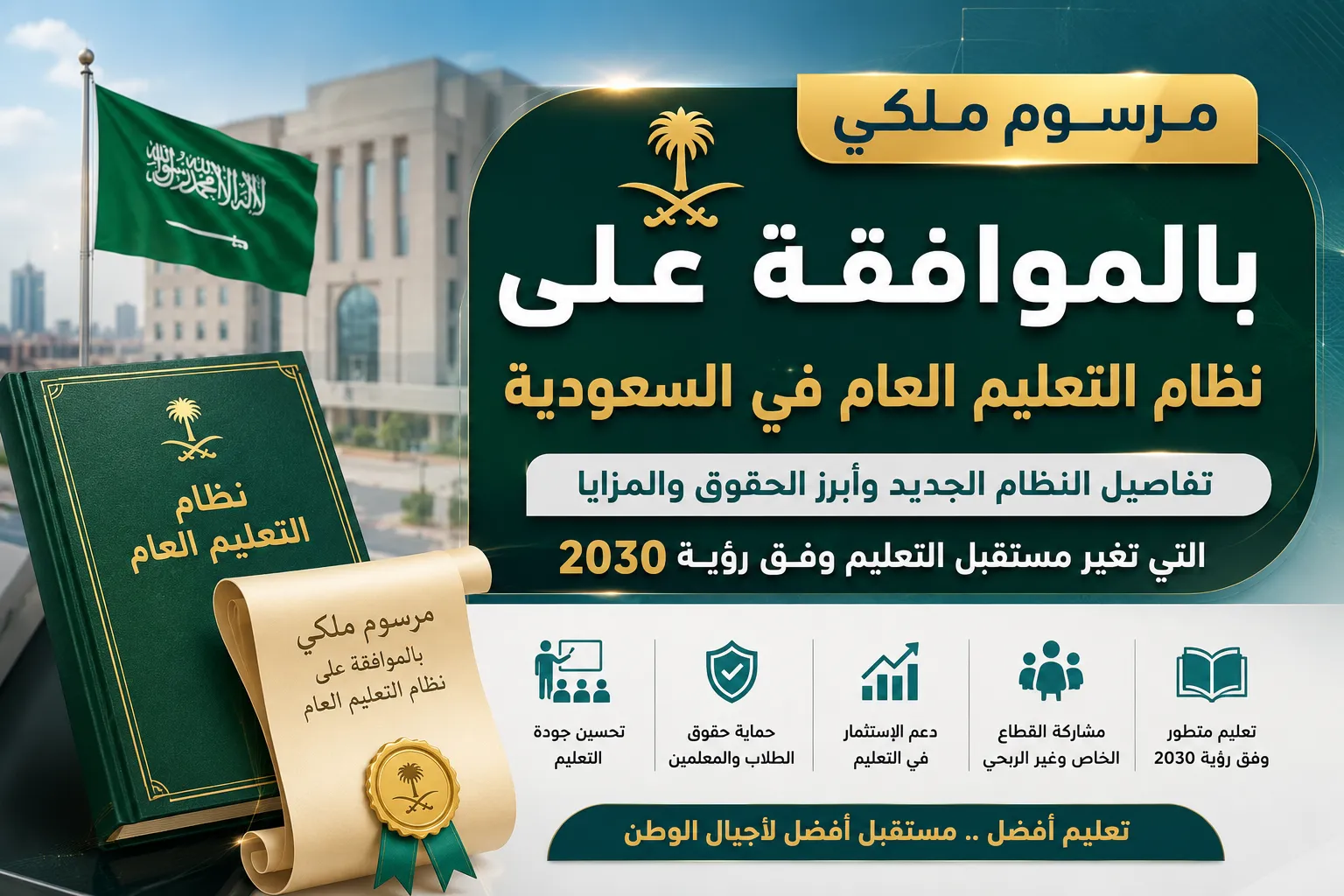 مرسوم ملكي بالموافقة على نظام التعليم العام في السعودية.. تفاصيل النظام الجديد وأبرز الحقوق والمزايا التي تغير مستقبل التعليم وفق رؤية 2030