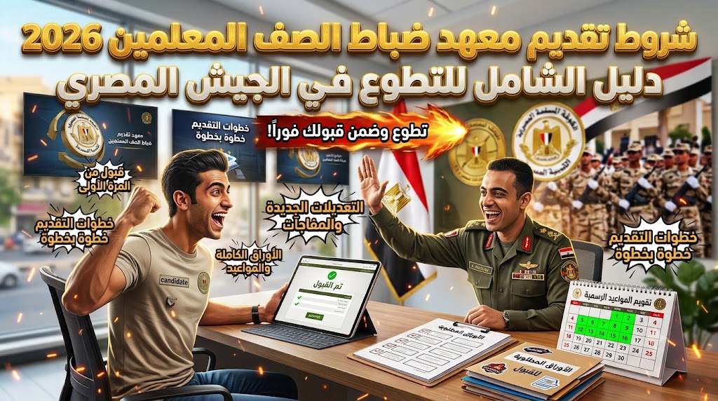 شروط تقديم معهد ضباط الصف المعلمين 2026: الدليل الشامل للمواعيد الرسمية، التعديلات الجديدة، والأوراق المطلوبة للتطوع في الجيش المصري وضمان القبول من المرة الأولى
