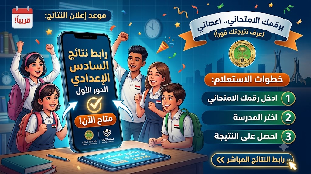 رابط نتائج السادس الإعدادي 2026 الدور الأول في العراق عبر منصة نتائجنا ووزارة التربية.. خطوات الاستعلام بالرقم الامتحاني وموعد إعلان النتائج
