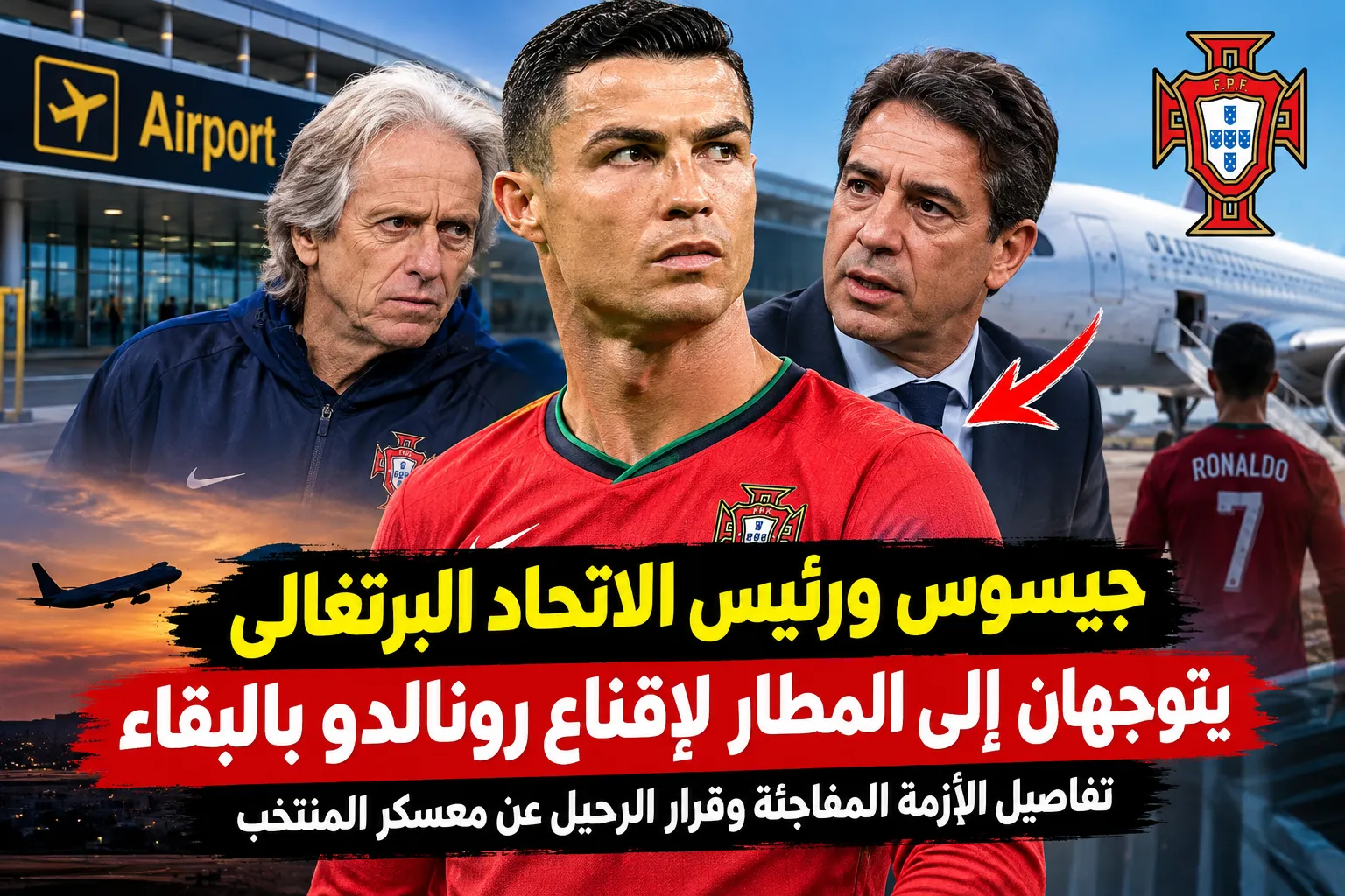 جيسوس ورئيس الاتحاد البرتغالي يتوجهان إلى المطار لإقناع رونالدو بالبقاء.. تفاصيل الأزمة المفاجئة وقرار الرحيل عن معسكر المنتخب