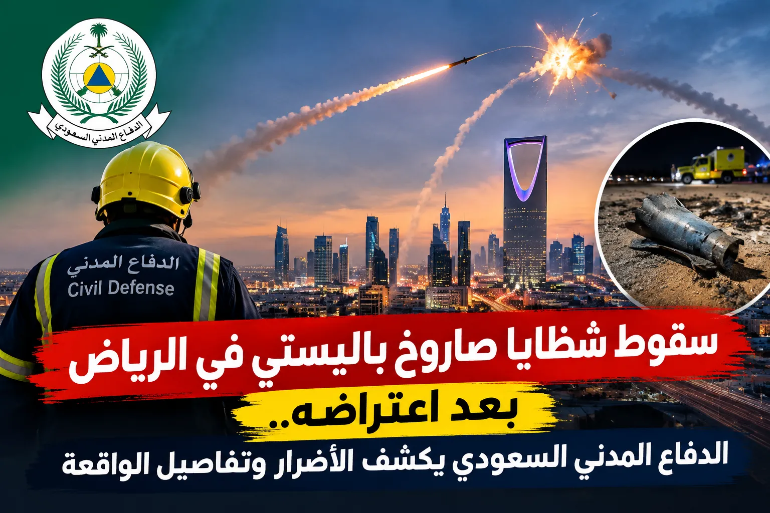 سقوط شظايا صاروخ باليستي في الرياض بعد اعتراضه.. الدفاع المدني السعودي يكشف الأضرار وتفاصيل الواقعة